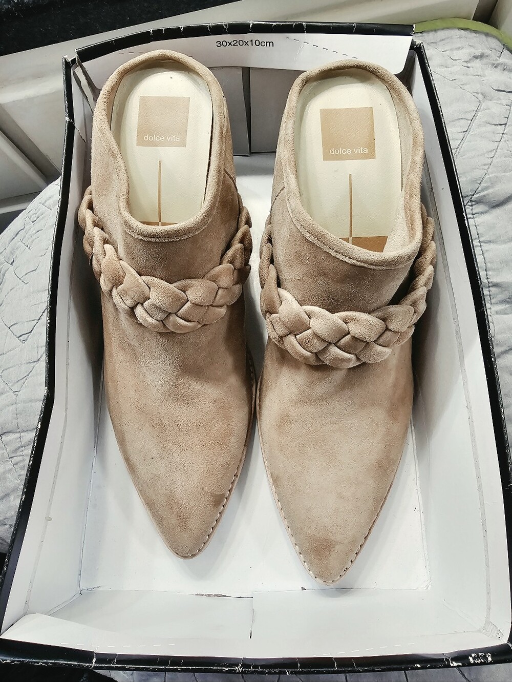 Dolce Vita Braided Suede Slip-On Mules in Taupe